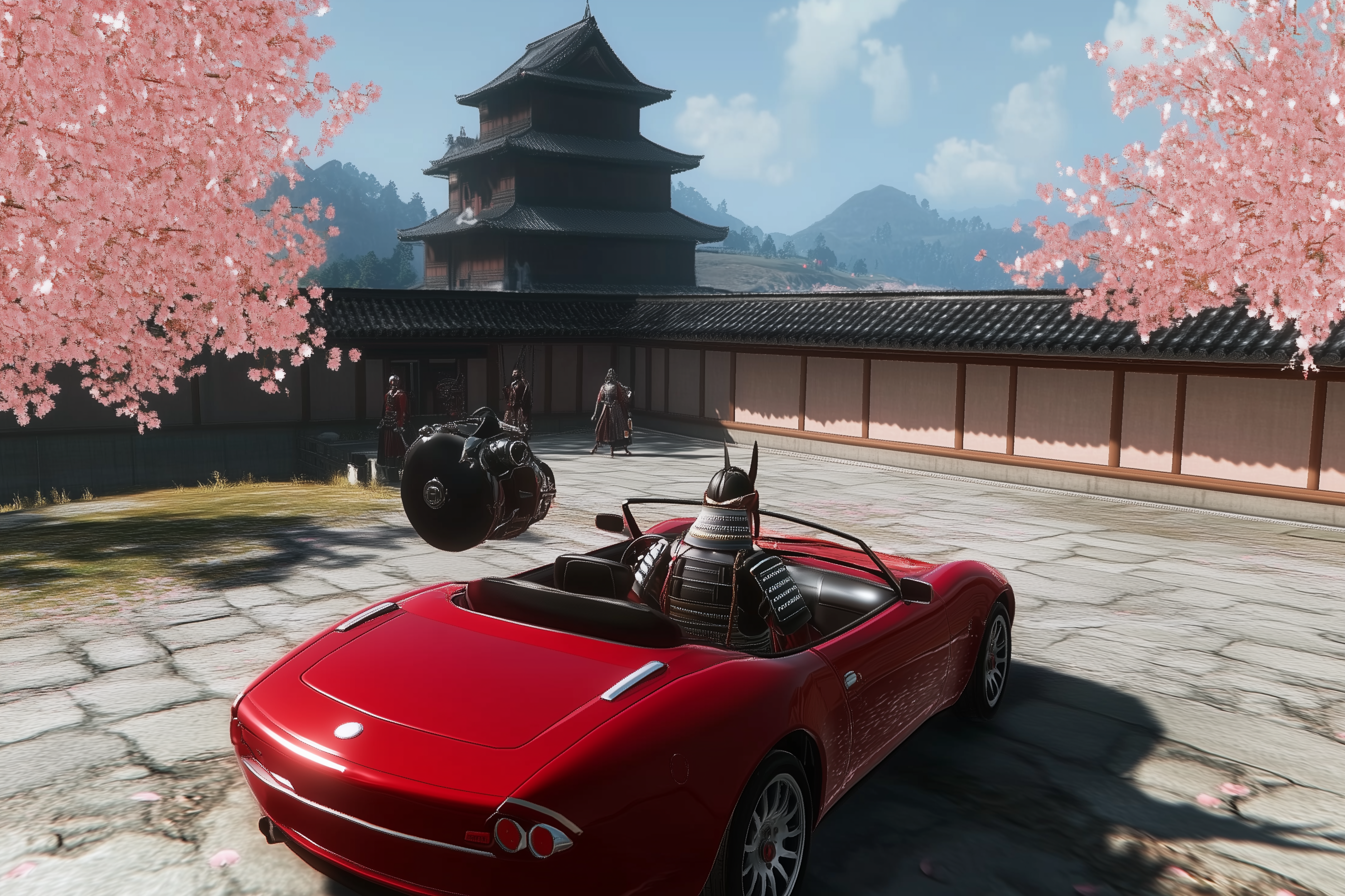 Yasuke driving a sports car in a funny scene